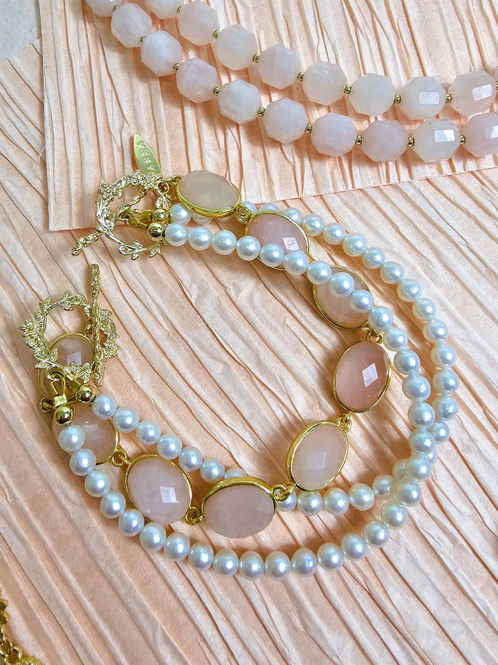 Rose Quartz And Freshwater Pearls Versatile Necklace PN041
