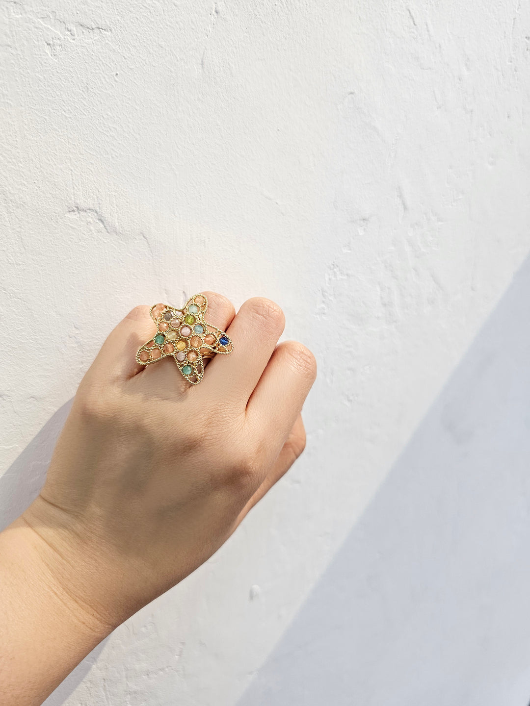 Colorful gemstone Star Setting Adjustable Statement Ring PR015