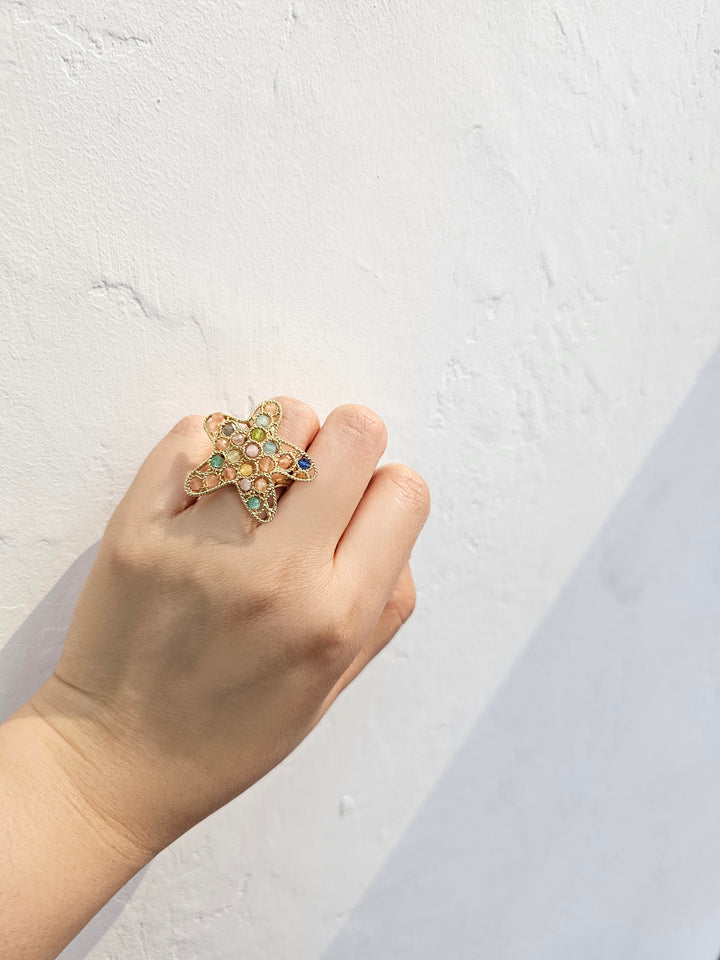 Colorful gemstone Star Setting Adjustable Statement Ring PR015