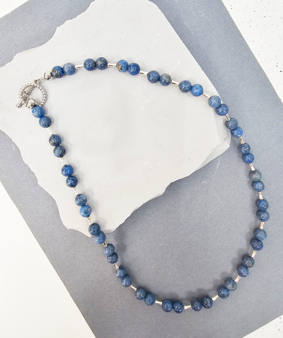 Blue Apatite With Sterling Silver Men's Necklace MEN27