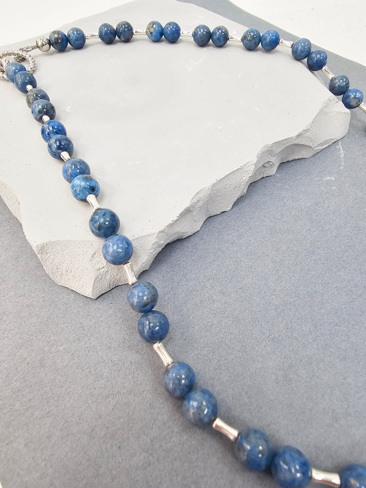 Blue Apatite With Sterling Silver Men's Necklace MEN27