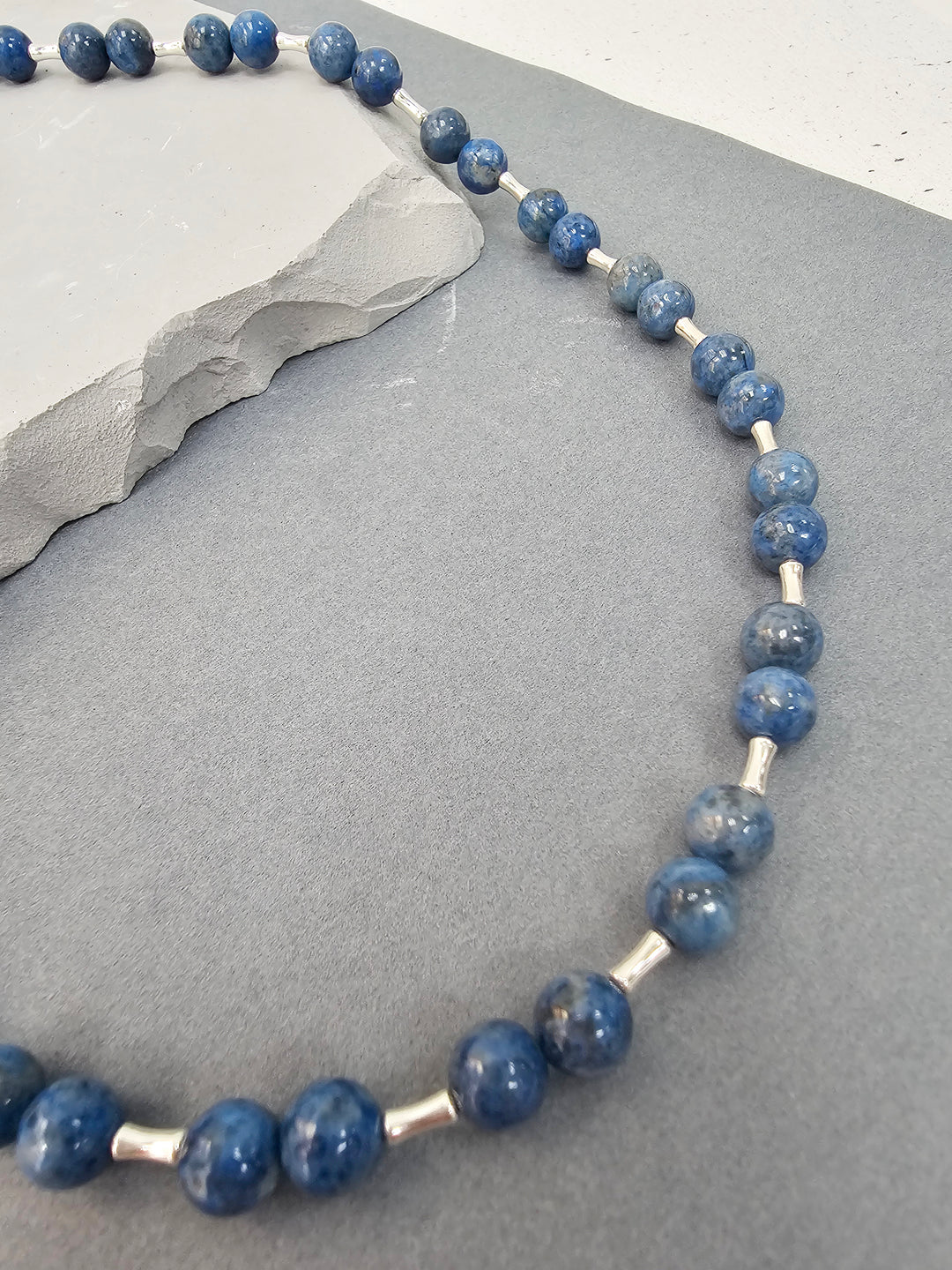 Blue Apatite With Sterling Silver Men's Necklace MEN27