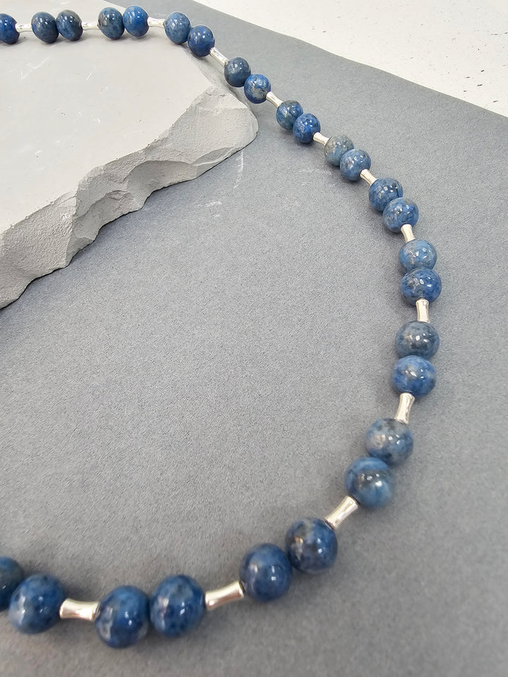 Blue Apatite With Sterling Silver Men's Necklace MEN27