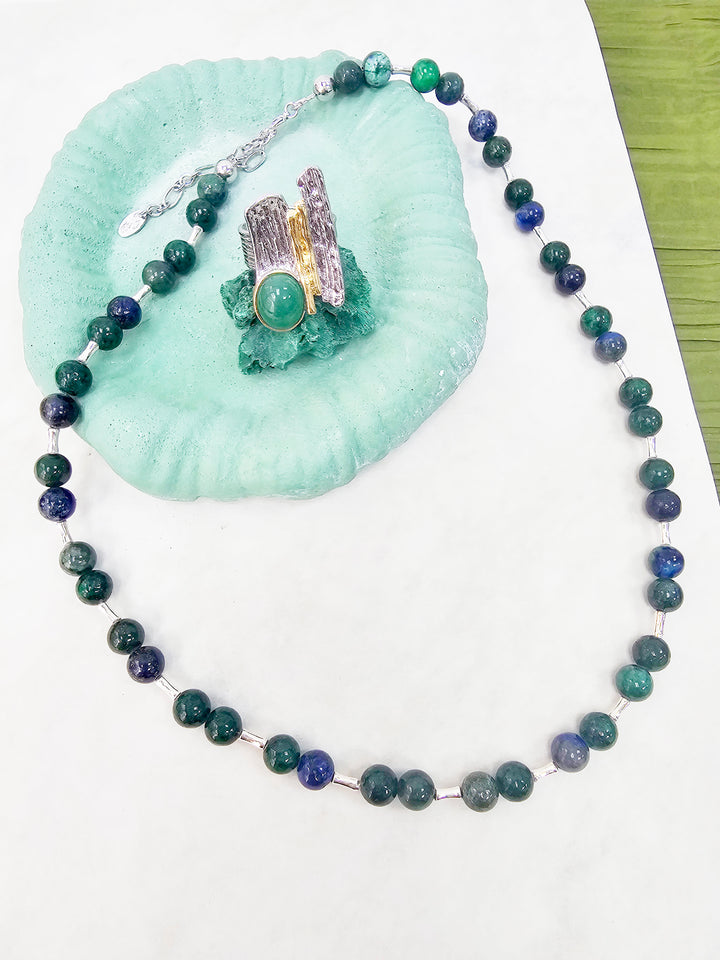 Phoenix Lapis With Sterling Sliver Tube Men's Necklace MEN25