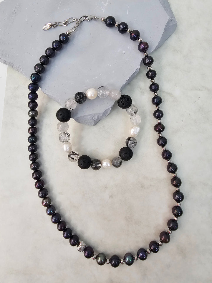 Deep Purple With Sterling Silver Mens Necklace MEN06