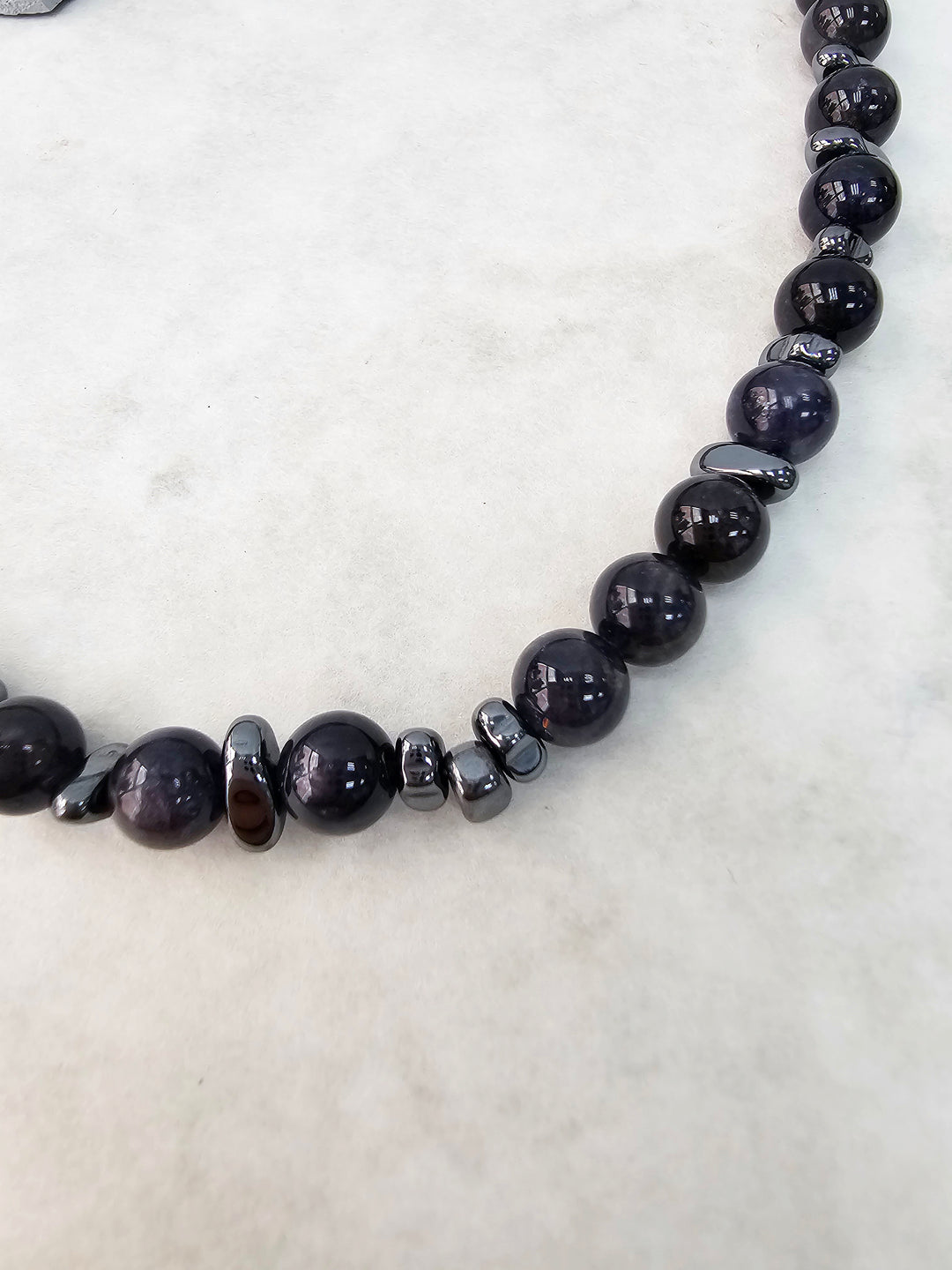 Black Obsidian With Hematite Mens Necklace MEN13
