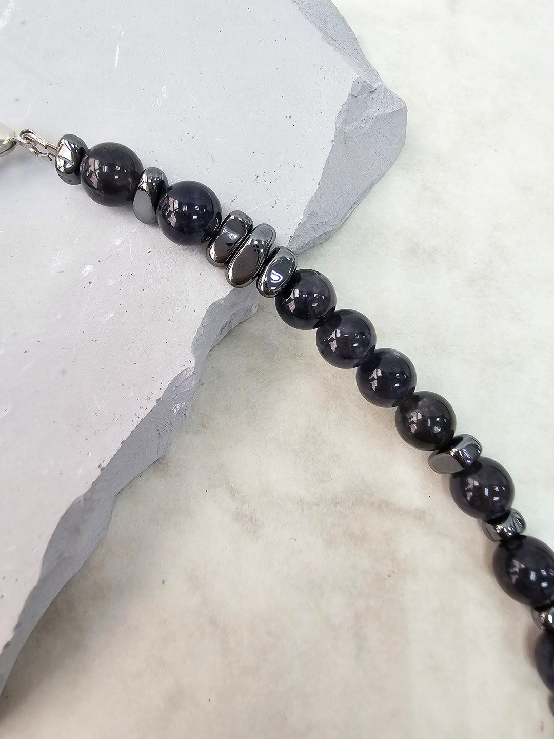 Black Obsidian With Hematite Mens Necklace MEN13