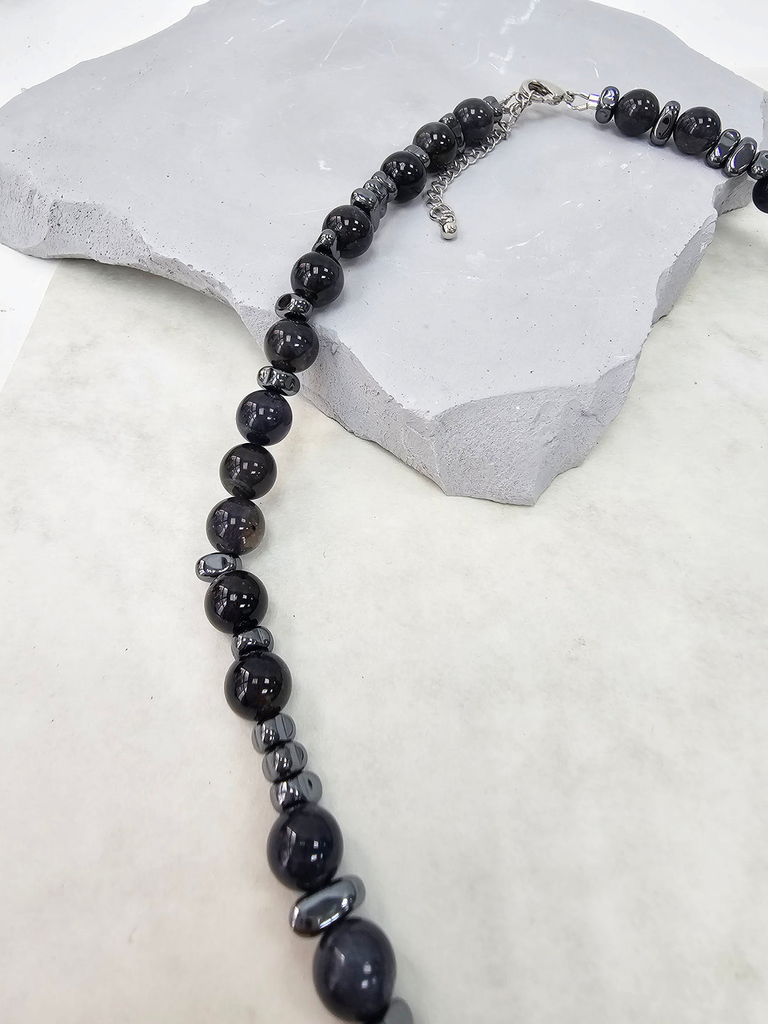 Black Obsidian With Hematite Mens Necklace MEN13