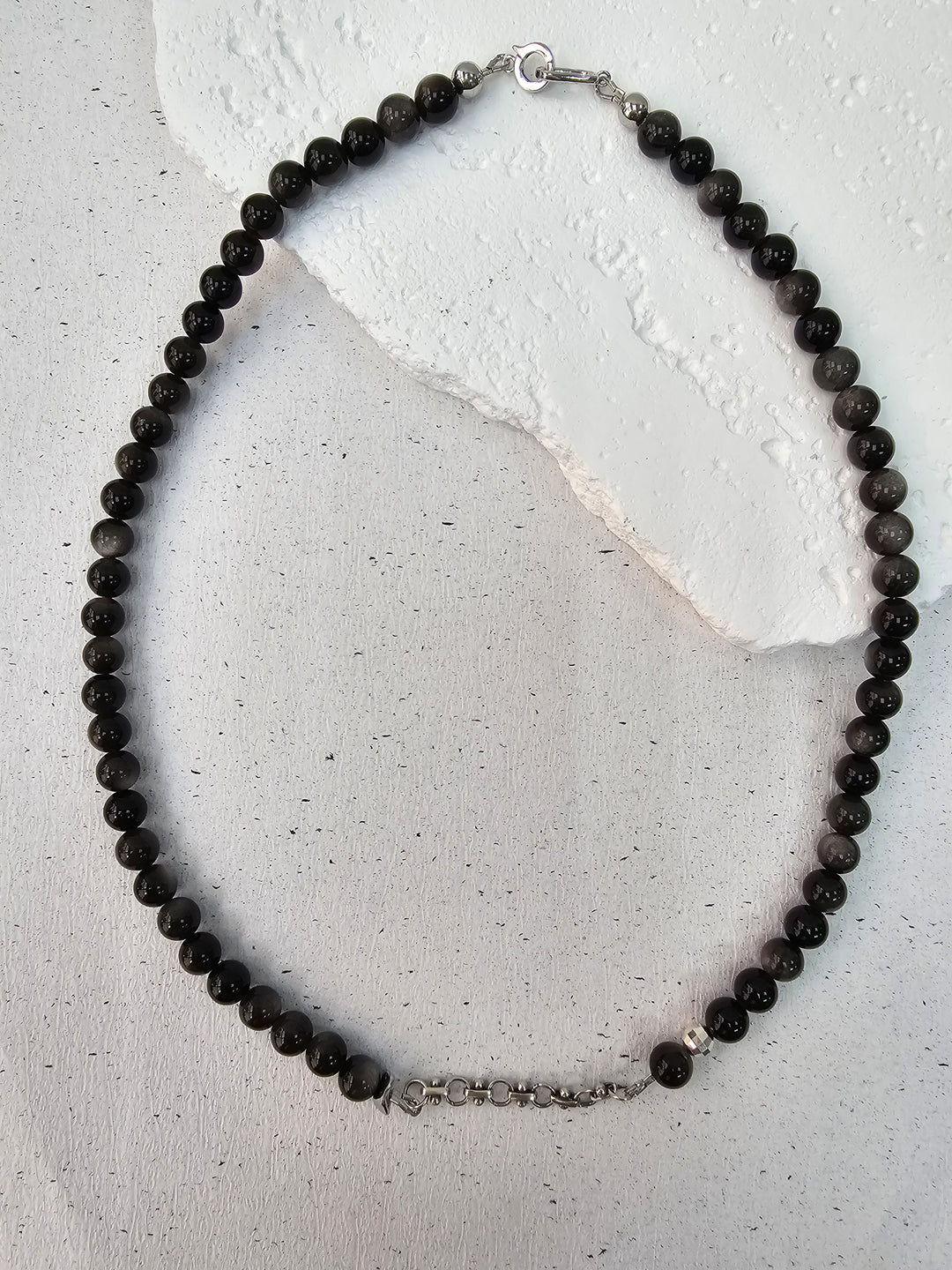 Obsidian With Silver Chain Men's Necklace MEN17