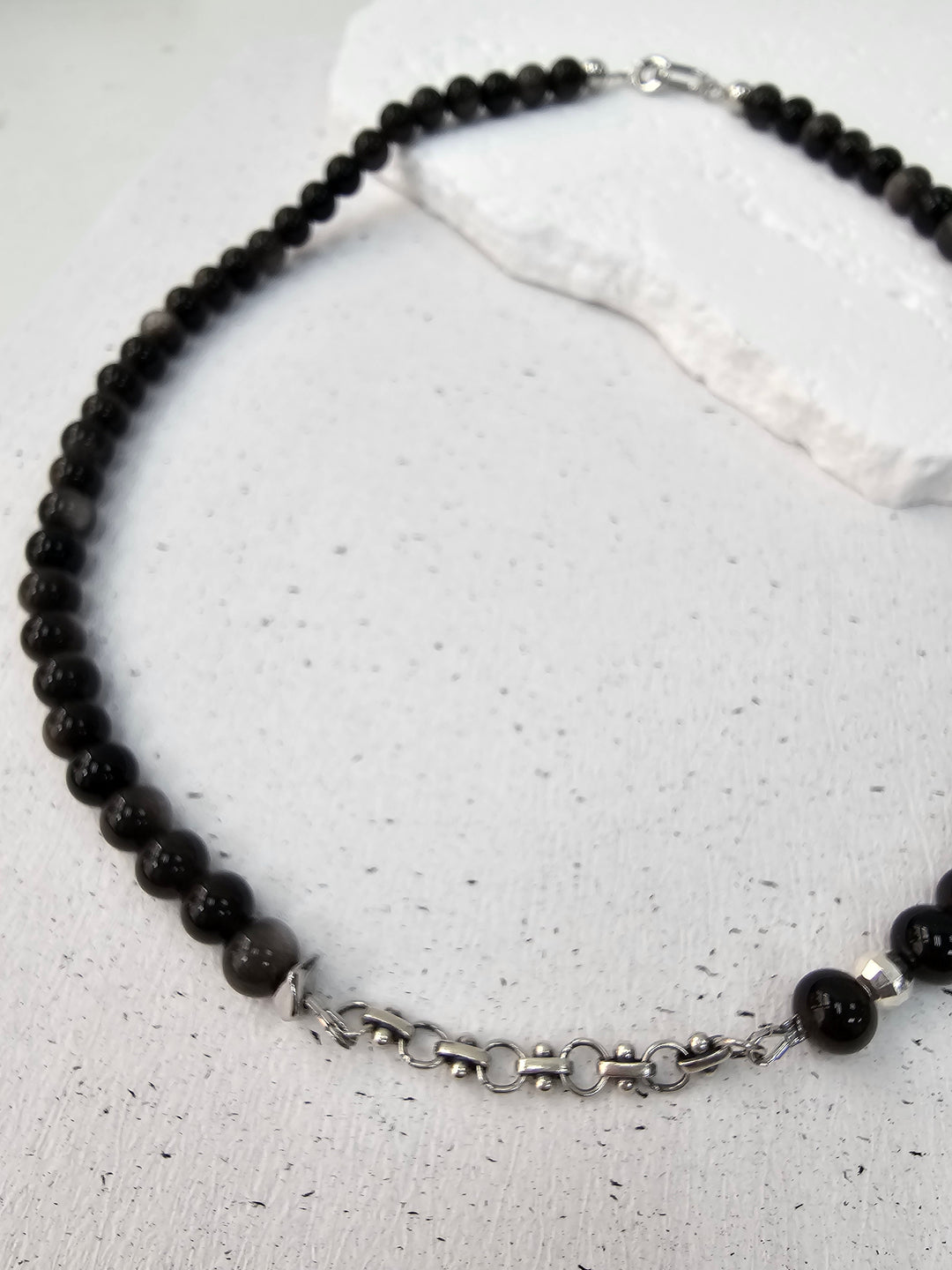 Obsidian With Silver Chain Men's Necklace MEN17