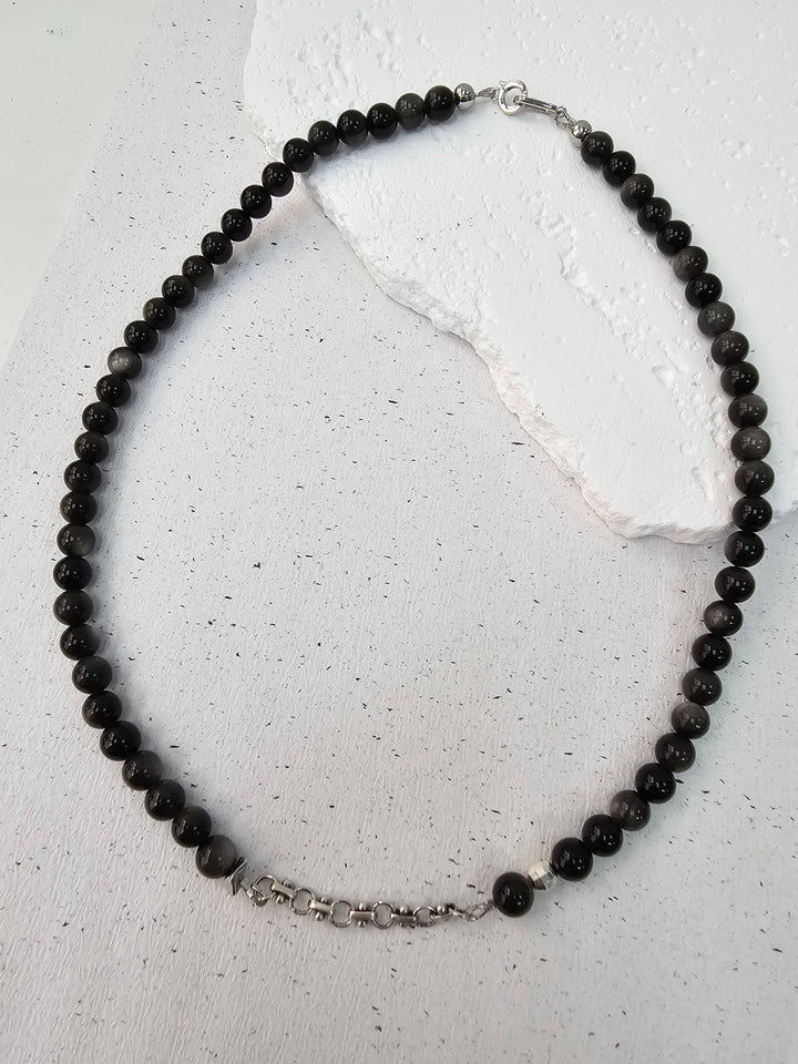 Obsidian With Silver Chain Men's Necklace MEN17