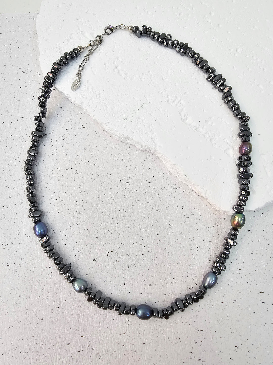 Black Hematite With Purple Freshwater Pearls Mens Necklace MEN04