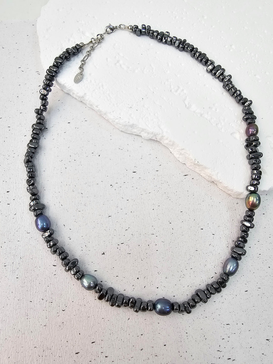 Black Hematite With Purple Freshwater Pearls Mens Necklace MEN04