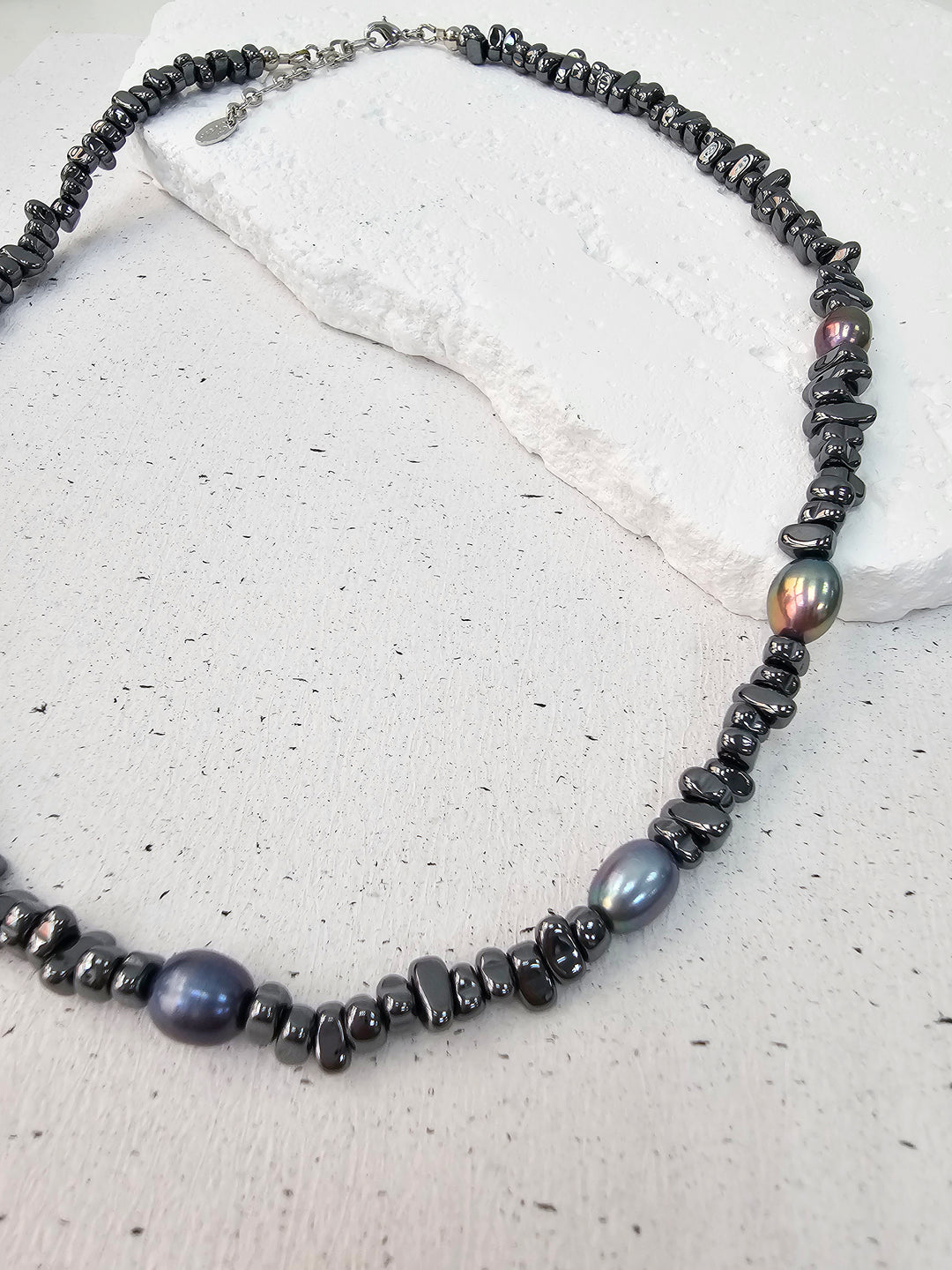 Black Hematite With Purple Freshwater Pearls Mens Necklace MEN04