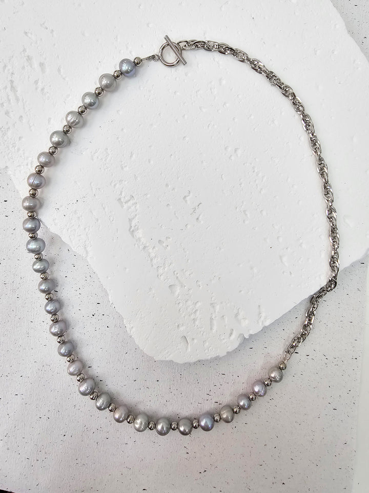Grey Freshwater Pearls With Chain Men's Necklace MEN05