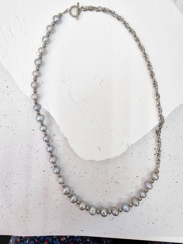 Grey Freshwater Pearls With Chain Men's Necklace MEN05