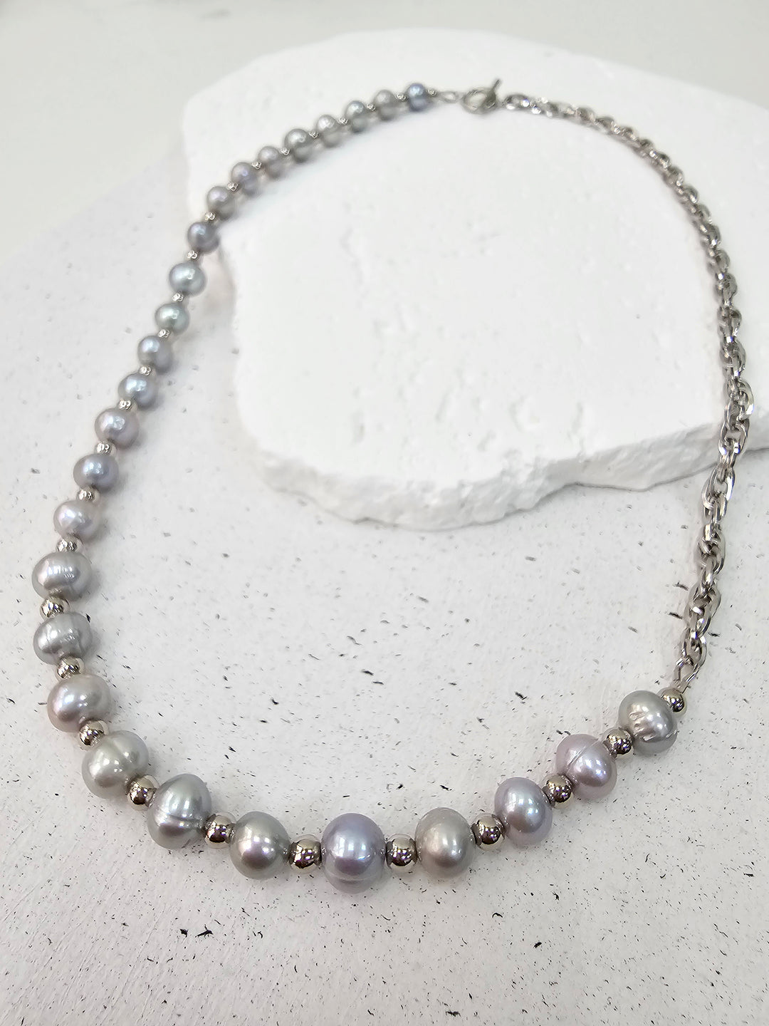 Grey Freshwater Pearls With Chain Men's Necklace MEN05