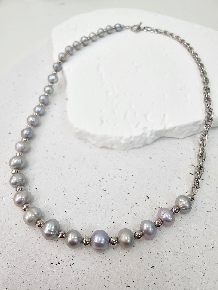 Grey Freshwater Pearls With Chain Men's Necklace MEN05