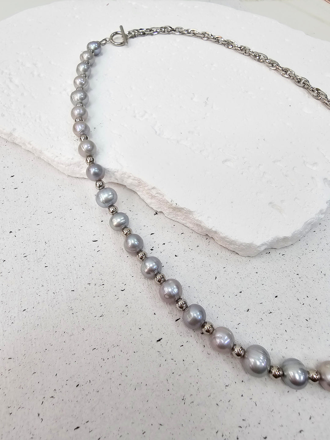 Grey Freshwater Pearls With Chain Men's Necklace MEN05