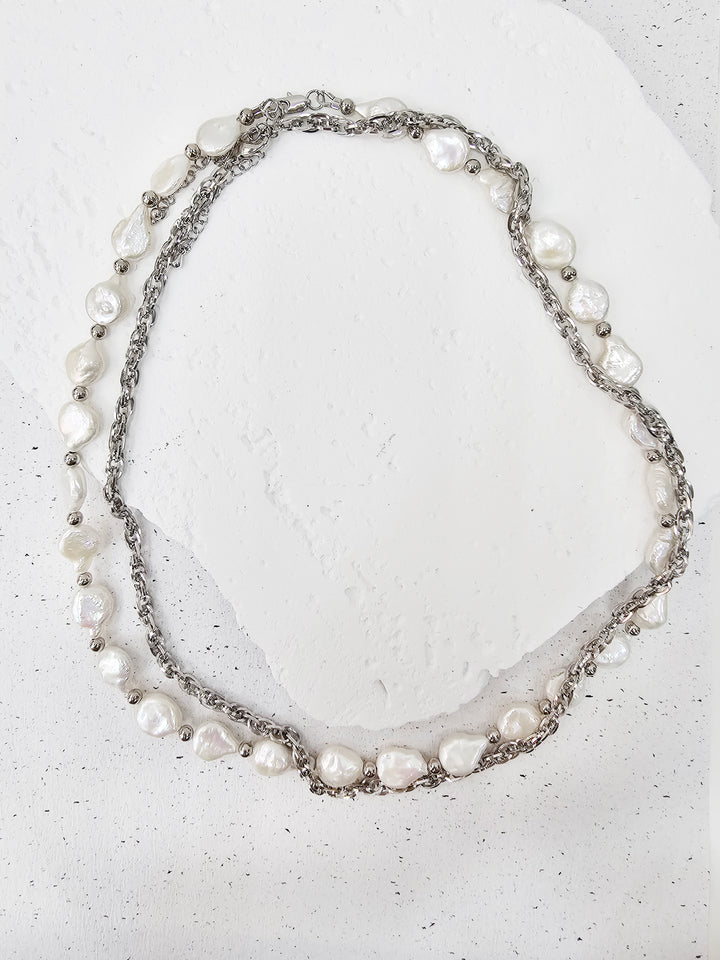 Irregular Freshwater Pearls With Sterling Silver Men Necklace MEN11