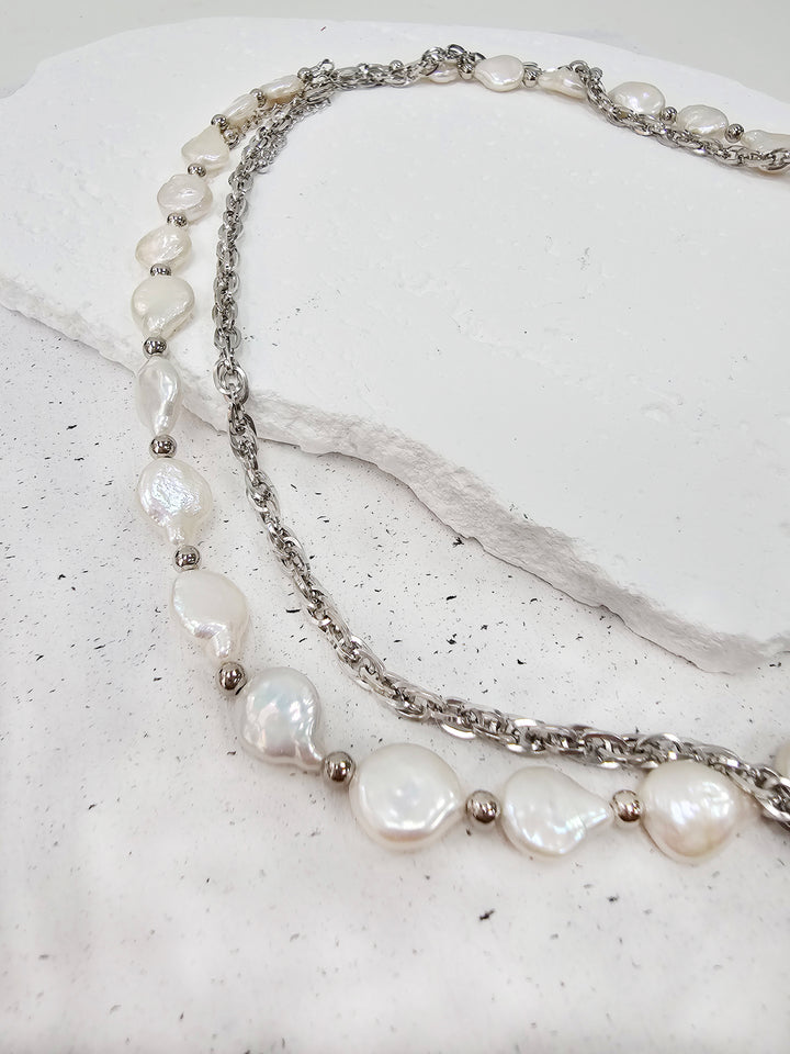 Irregular Freshwater Pearls With Sterling Silver Men Necklace MEN11