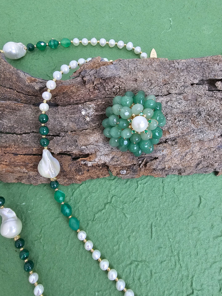 Handcrafted Flower Shaped Aventurine Brooch QP003