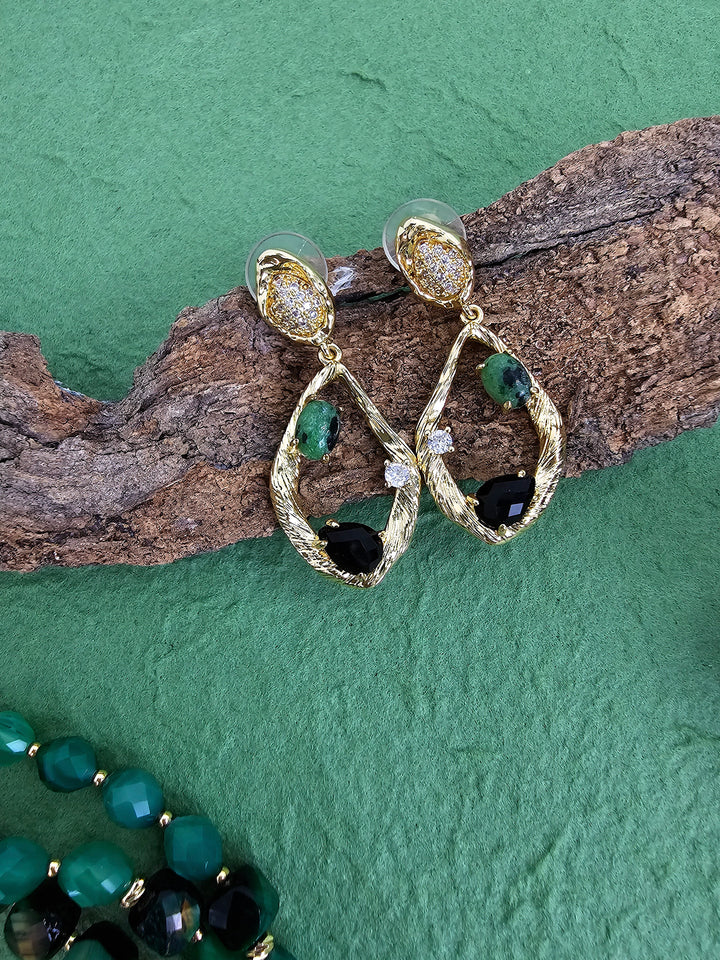 Elegant Green Epidote and Black Agate Drop Earrings QE012