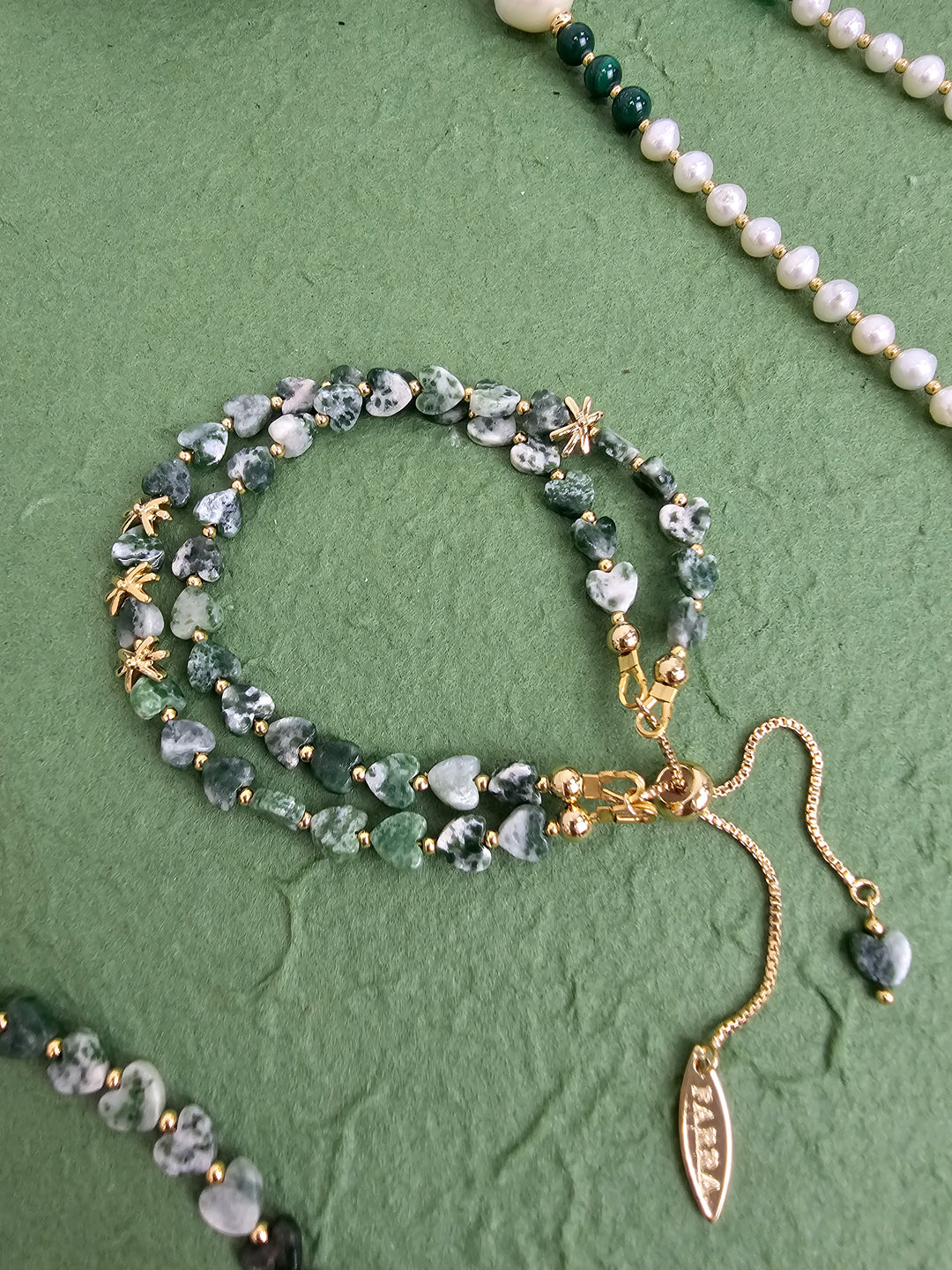 Green Dot Agate Double Layers Adjustable Bracelet QB010