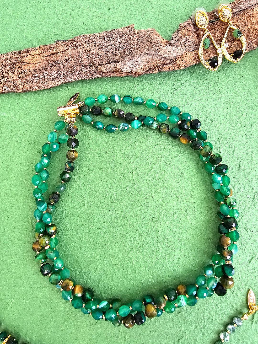 Green Agate With Tiger-eye Multi-layers Necklace QN020