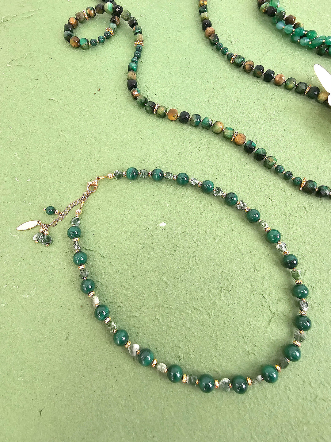 Green Malachite With Heart Shape Agate Choker Necklace QN018