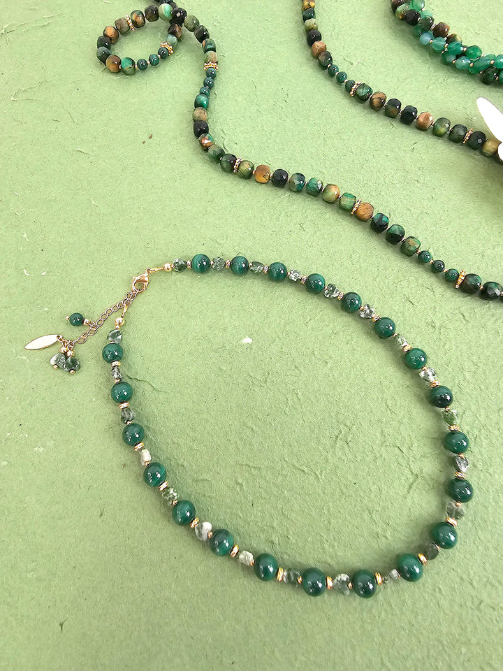 Green Malachite With Heart Shape Agate Choker Necklace QN018