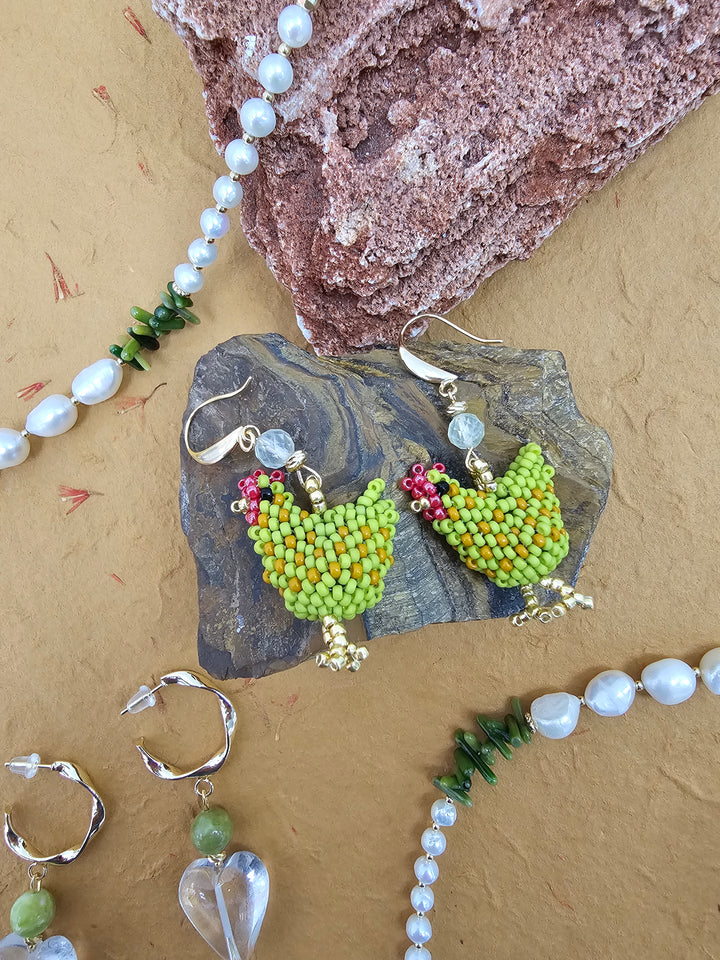 Playful Handcrafted Chicken Dangle Earrings QE009