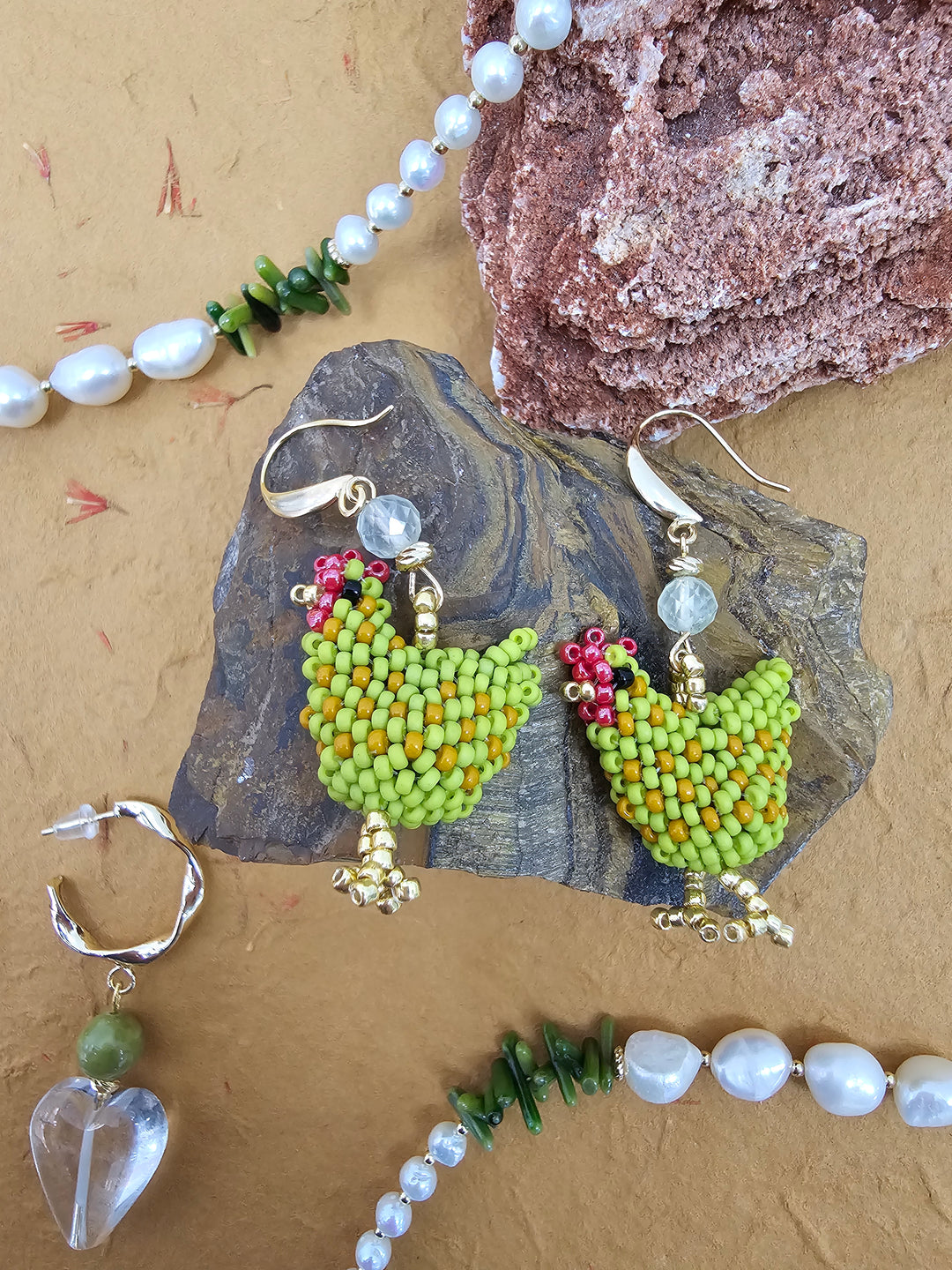 Playful Handcrafted Chicken Dangle Earrings QE009