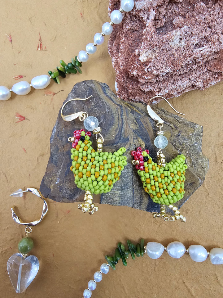 Playful Handcrafted Chicken Dangle Earrings QE009