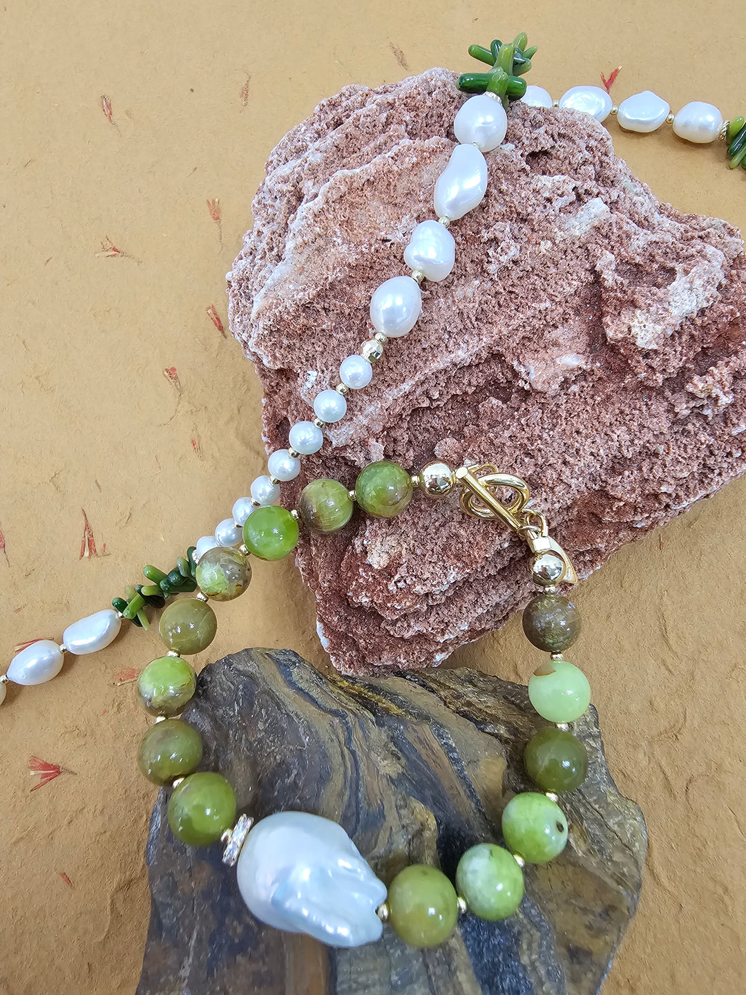 Green Opal With Baroque Pearl Bracelet QB005
