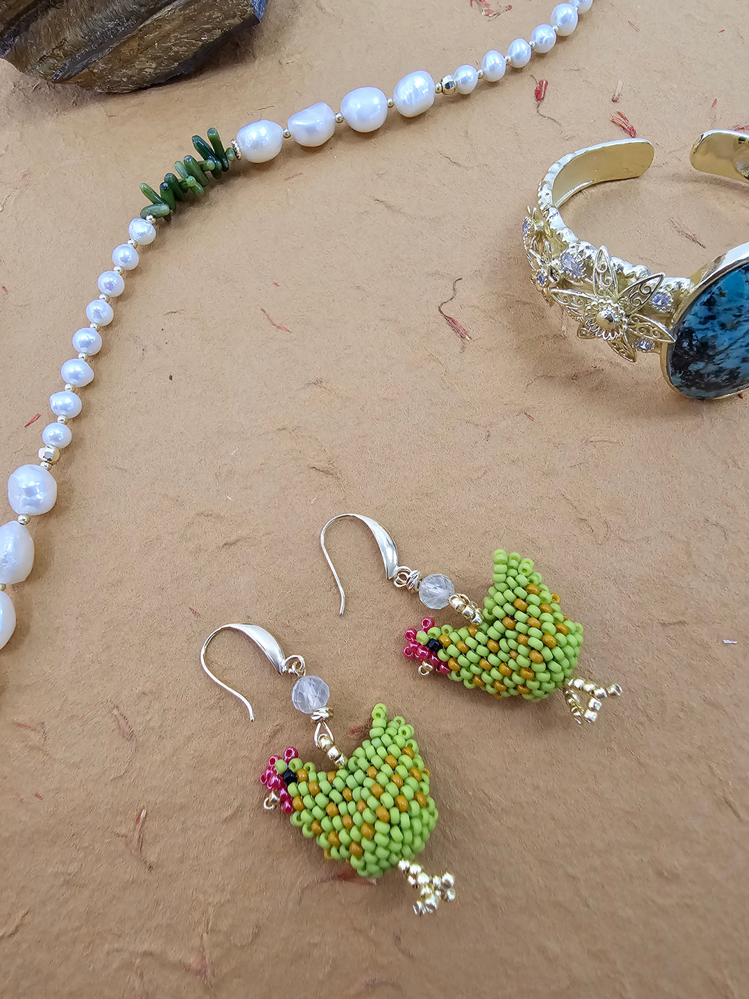 Playful Handcrafted Chicken Dangle Earrings QE009