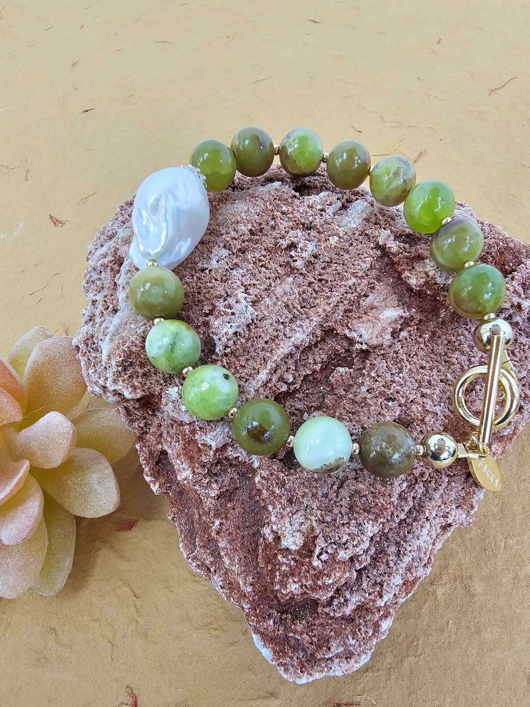 Green Opal With Baroque Pearl Bracelet QB005