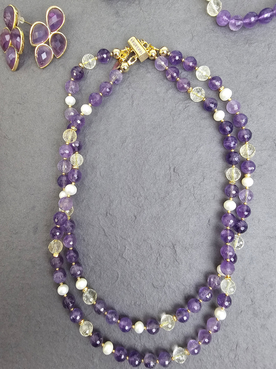 Amethyst With White Quartz Double Layers Necklace QN027