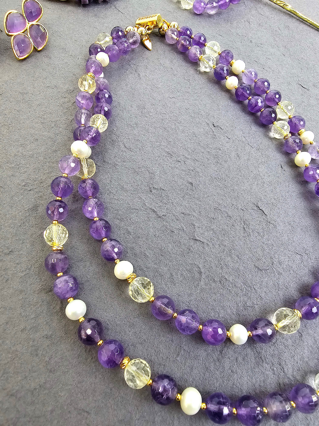 Amethyst With White Quartz Double Layers Necklace QN027