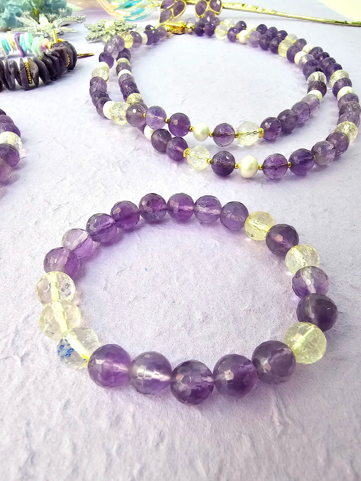 Amethyst With White Quartz Flexible Bracelet QB012