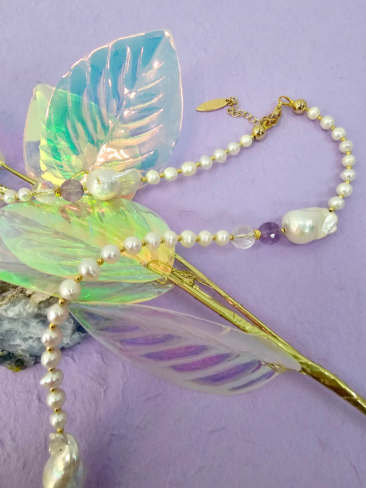 Baroque Pearls With Amethyst Long Necklace QN024