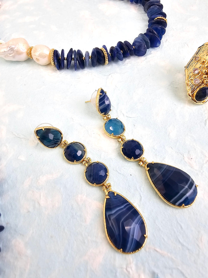 Elegant Blue Agate Dangle Earrings QE017