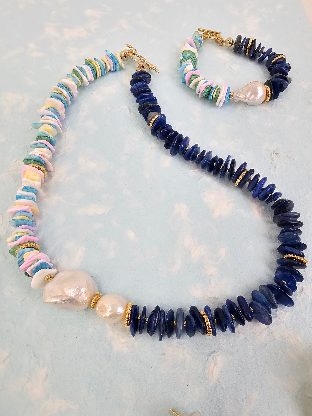 Lapis And Colorful Shell With Baroque Pearl Necklace QN033