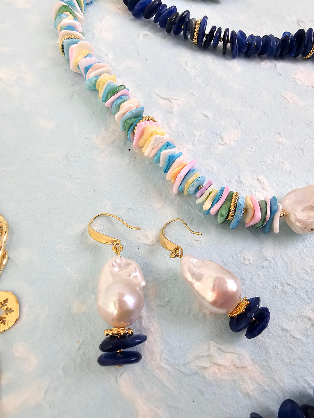 Elegant Baroque Pearl With Lapis Earrings QE016