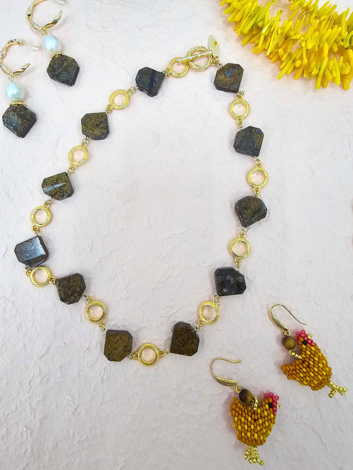 Tiger-eye Stone With Chain Modern Necklace QN003