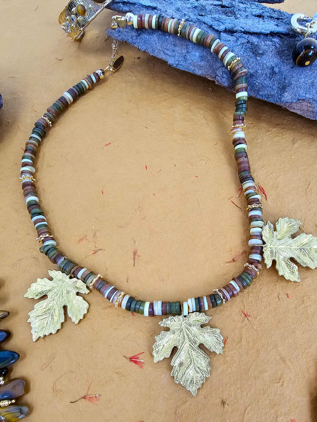 Brown Agate With Maple Leaves Statement Necklace QN007