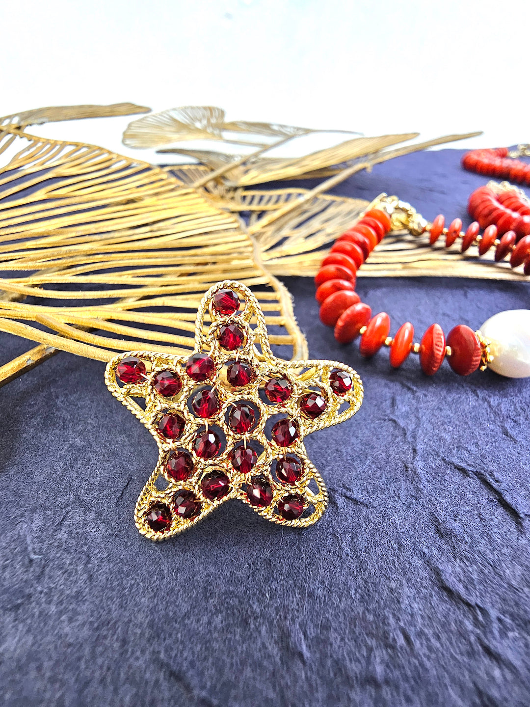 Red Garnet Stone Star Shaped Ring QR003