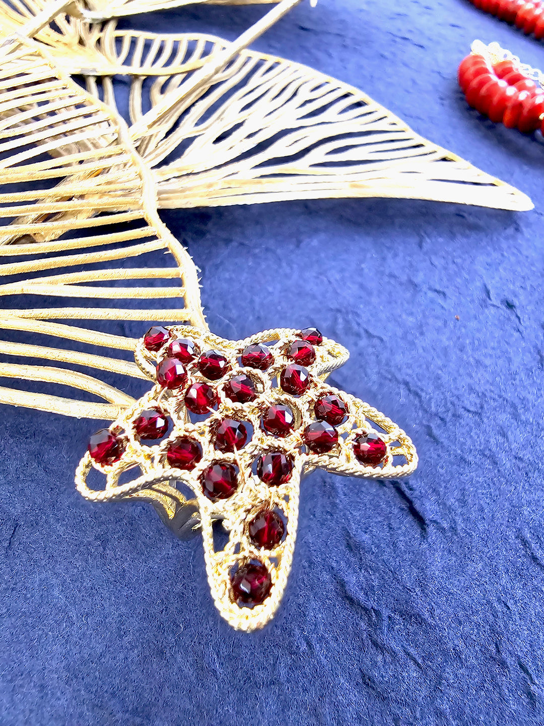 Red Garnet Stone Star Shaped Ring QR003