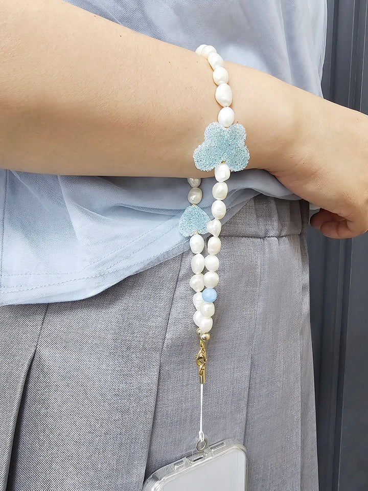 Freshwater Pearls With Blue Candy Style Butterfly Lovely Phone Strap PC051