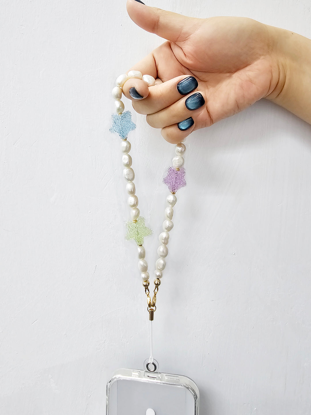 Playful Freshwater Pearls With Colorful Stars Phone Strap PC053